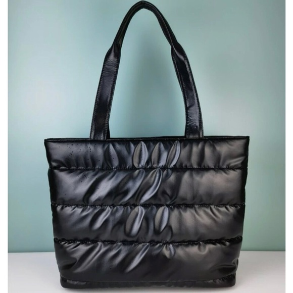 Black Quilted Puffer Tote Bag - Picture 1 of 4